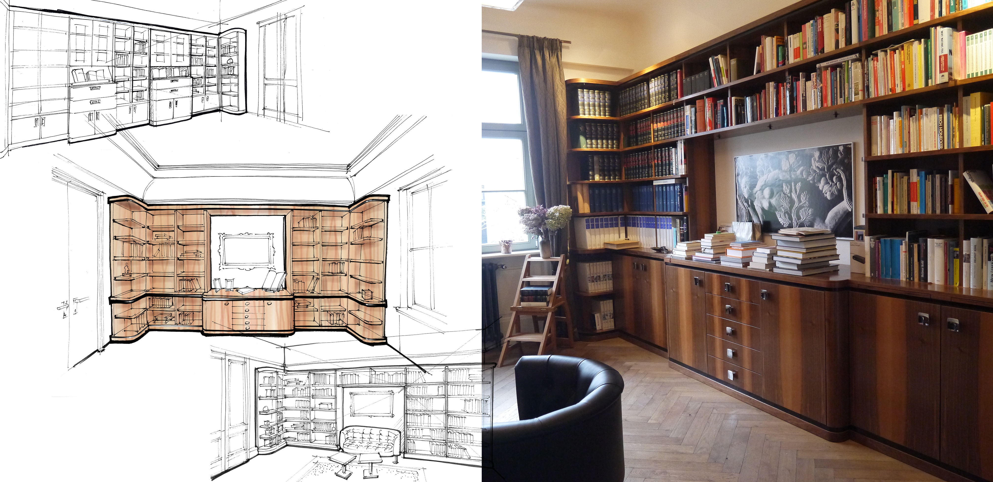 Bensch Horezky Design und Innenarchitekturleistungen - wie gezeichnet so gebaut - Bibliothek Art Deco Innenausbau.jpg