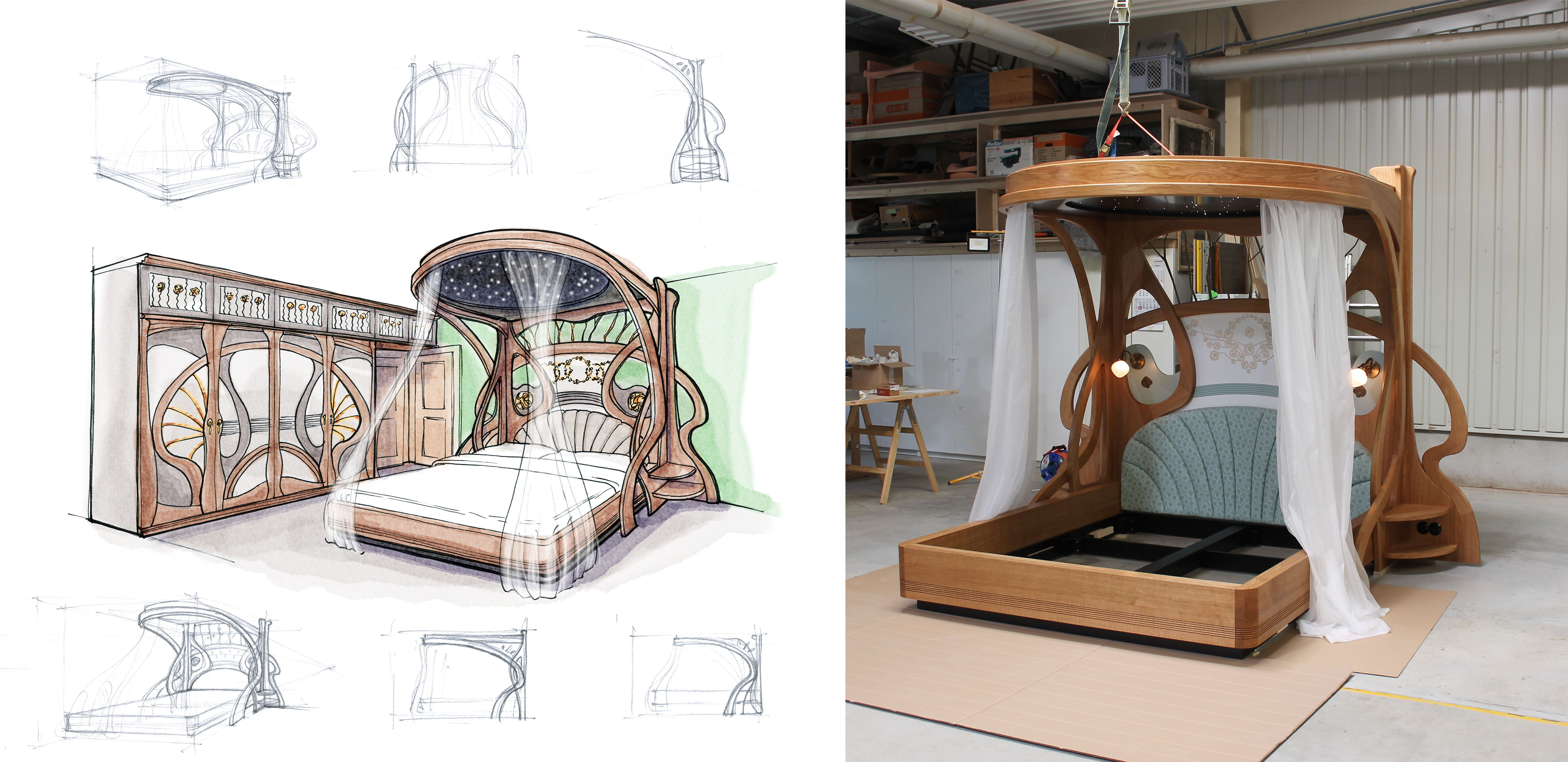 Bensch Horezky Design und Innenarchitekturleistungen - wie gezeichnet so gebaut - Olbrichs Bett Jugenstil.jpg